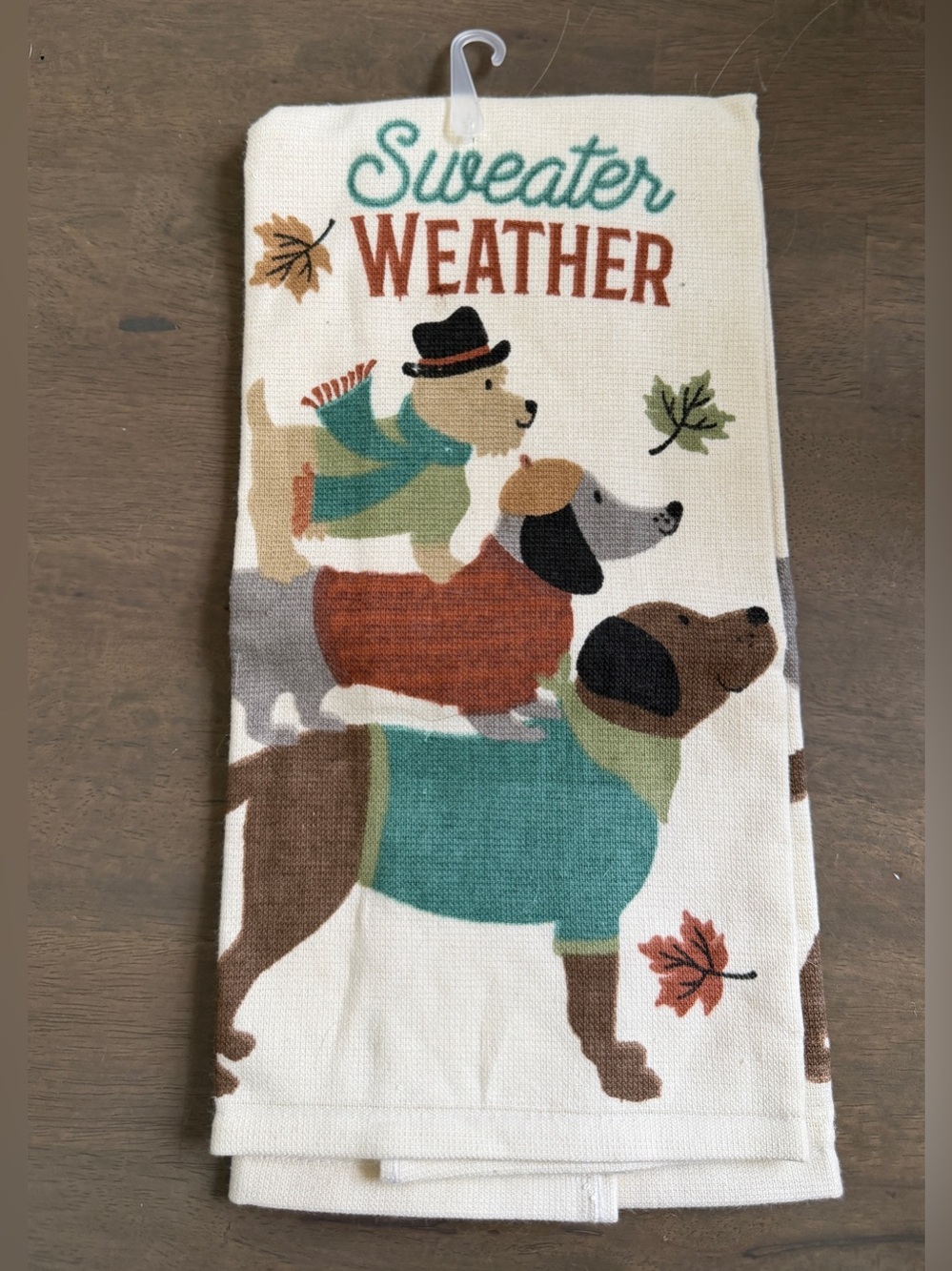 NWT Sweater Weather Dog Kitchen Towel - Autumn Dogs Design
